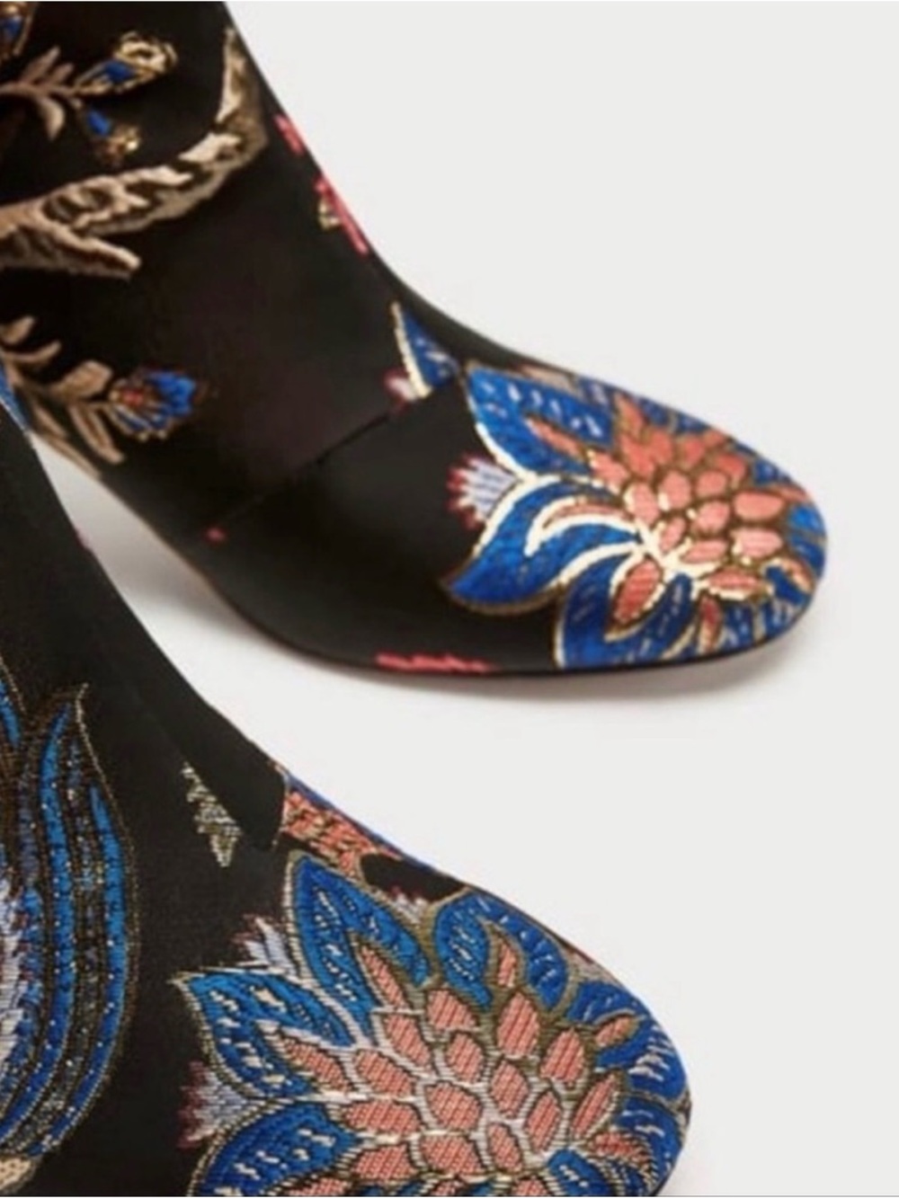 Zara Floral Embroidered Black Ankle Booties - Picture 8 of 12
